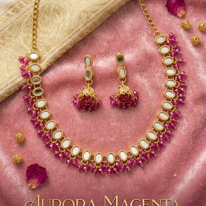 aurora magenta kundan set