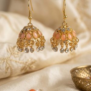 gold & coral jhumka earrings